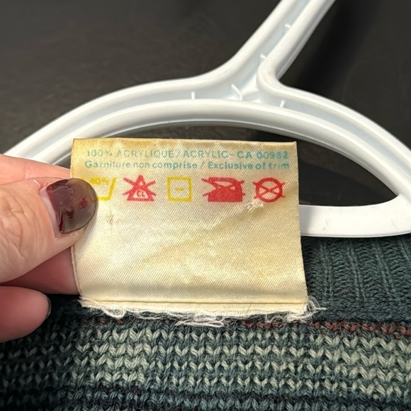 Vintage Fine Line Acrylic Knit Earthy Color Aztec Print Sweater - Picture 6 of 8